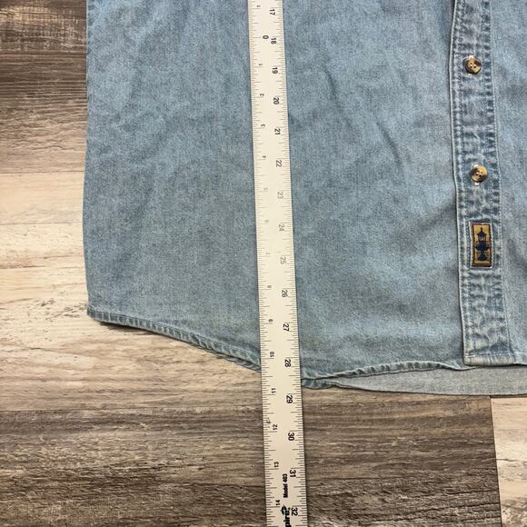 Vintage Y2K Harley Davidson Police Motorcycles Blue Denim Men L Sleeveless Shirt - Picture 6 of 7